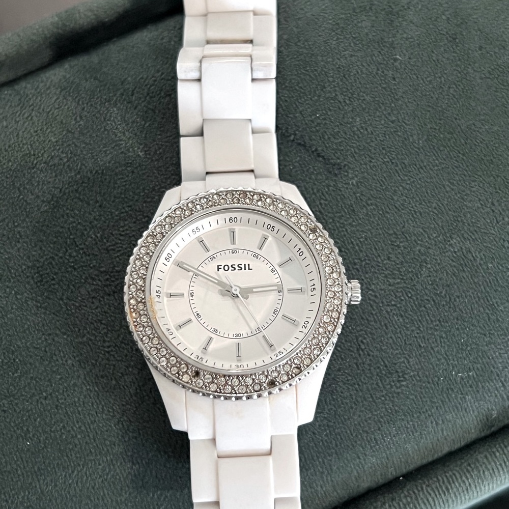 Fossil Stella White Resin/Stainless Silver/Rhinestone/Bracelet Watch